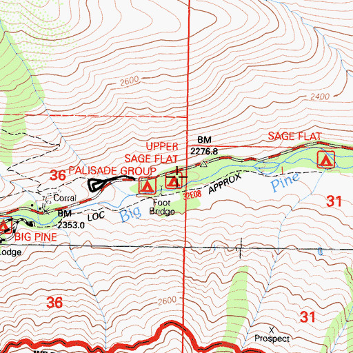 Topographic Map of Upper Sage Flat Campground, CA