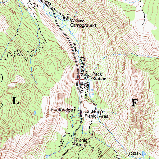 Topographic Map of Baker-Green Lakes Trailhead, CA