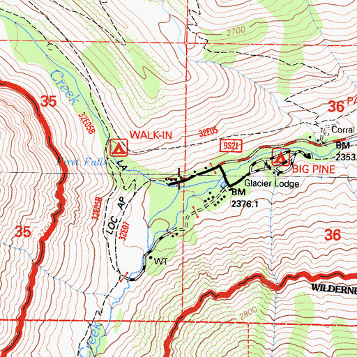 Topographic Map of Big Pine Creek South Fork Trailhead, CA