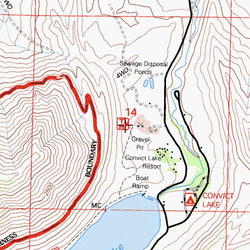 Topographic Map of Convict Creek Trailhead, CA