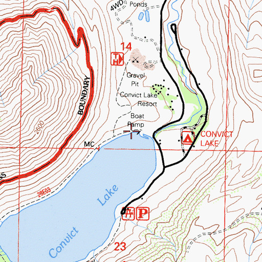 Topographic Map of Convict Lake Look Trailhead, CA
