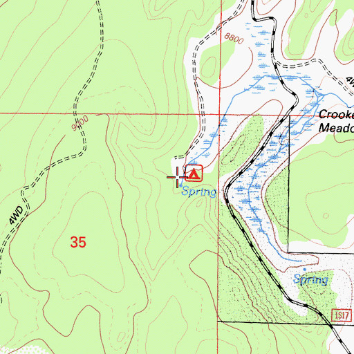 Topographic Map of Crooked Meadows Camping Area, CA
