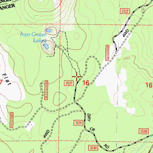 Topographic Map of Inyo Craters Trailhead, CA