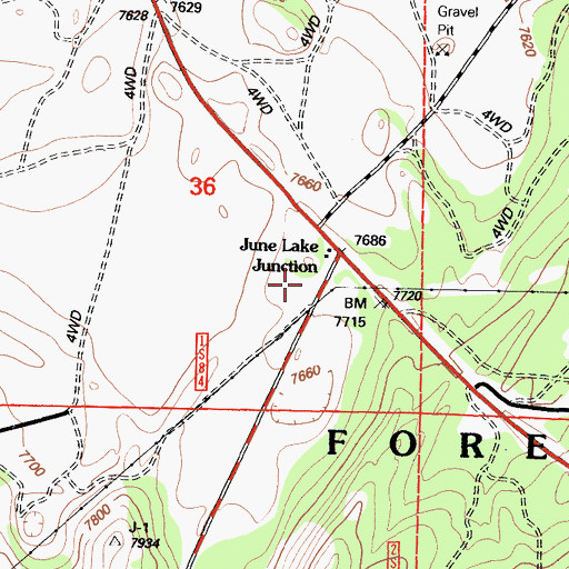 Topographic Map of June Lake Junction Kiosk, CA