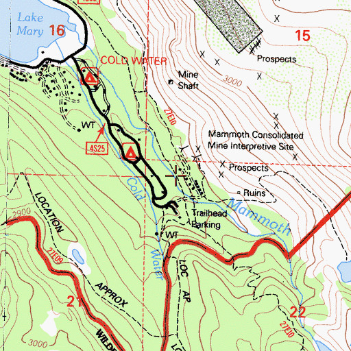 Topographic Map of Mammoth Consolidated Mine Interpretive Site, CA