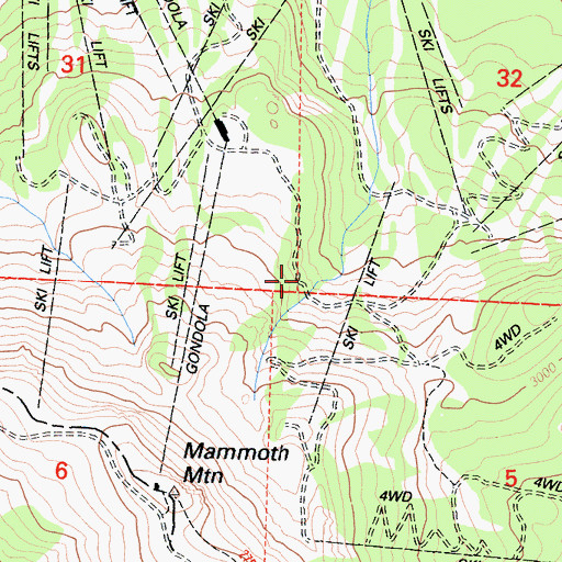 Topographic Map of Mammoth Mountain Ski Area, CA