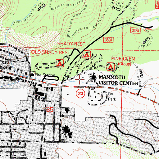 Topographic Map of Mammoth Visitor Center Picnic Site, CA