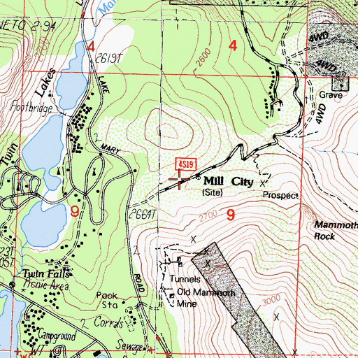 Topographic Map of Mill City Historic Site, CA
