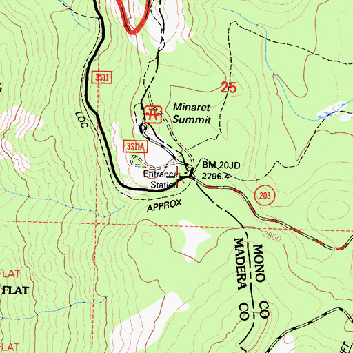 Topographic Map of Minaret Vista Entrance Station, CA
