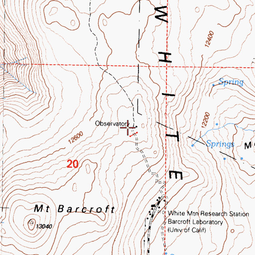 Topographic Map of Mount Barcroft Observatory, CA