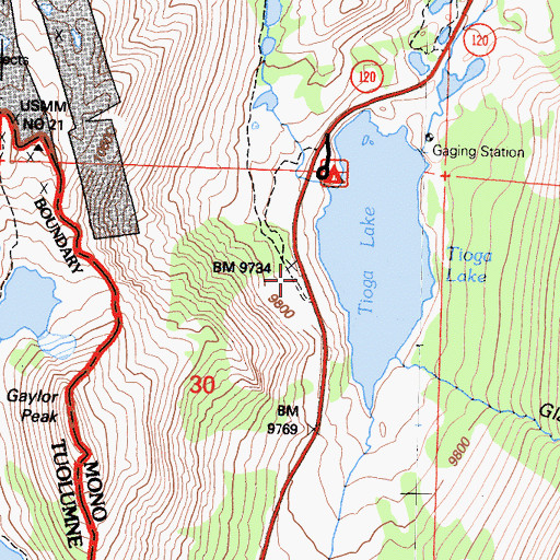 Topographic Map of Nunatak-Tioga Tarns Trailhead, CA