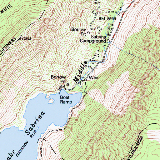 Topographic Map of Sabrina Lake Trailhead, CA