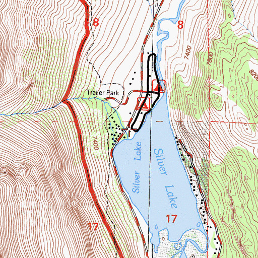 Topographic Map of Silver Lake Boat Launch, CA