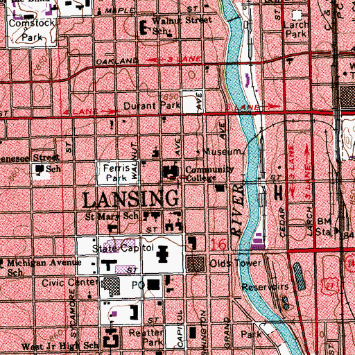 Topographic Map of Lansing Community College, MI