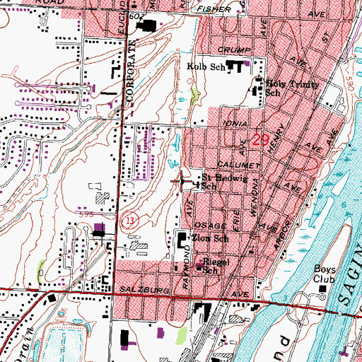 Topographic Map of Saint Hedwig Church, MI