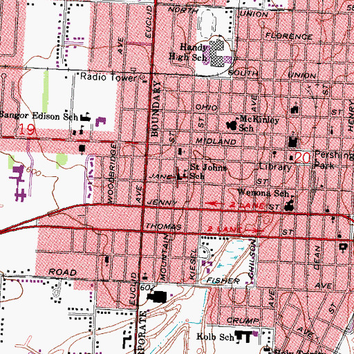 Topographic Map of Saint John's Lutheran Church, MI