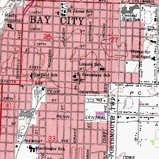 Topographic Map of Saint Stanislaus Church, MI