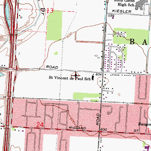 Topographic Map of Saint Vincent de Paul Church, MI