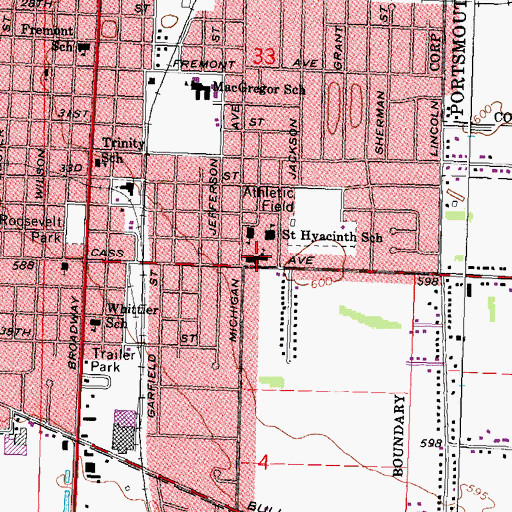 Topographic Map of Saint Hyacinth Church, MI
