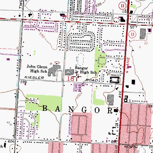 Topographic Map of Bangor Baptist Church, MI