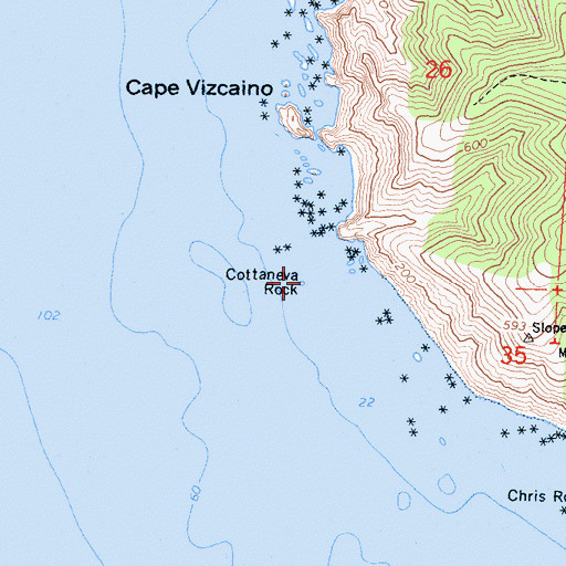 Topographic Map of Cottaneva Rock, CA