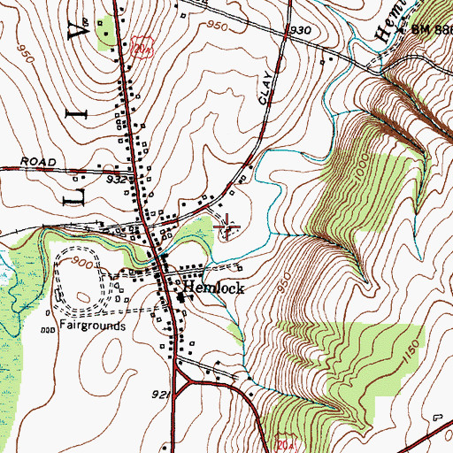 Topographic Map of Hemlock Cemetery, NY