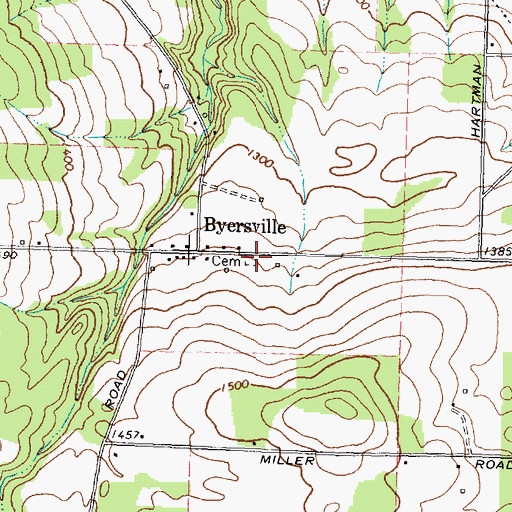 Topographic Map of Byersville Cemetery, NY