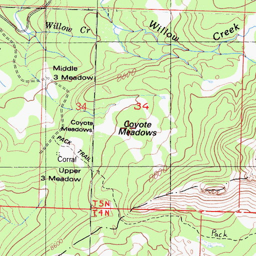 Topographic Map of Coyote Meadows, CA