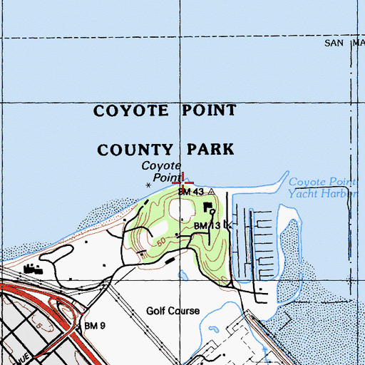 Topographic Map of Coyote Point, CA