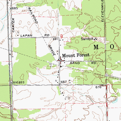 Topographic Map of Mountforest Post Office (historical), MI