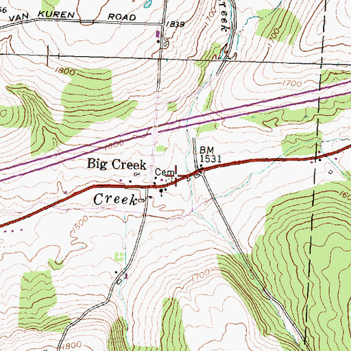 Topographic Map of Big Creek Cemetery, NY