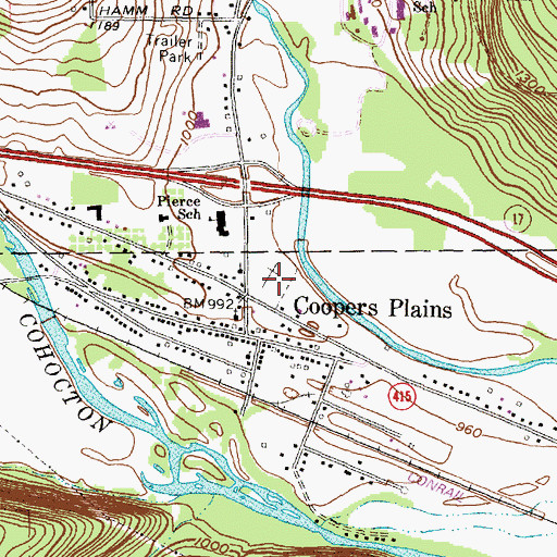 Topographic Map of Coopers Plains Cemetery, NY
