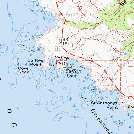 Topographic Map of Cuffeys Cove, CA