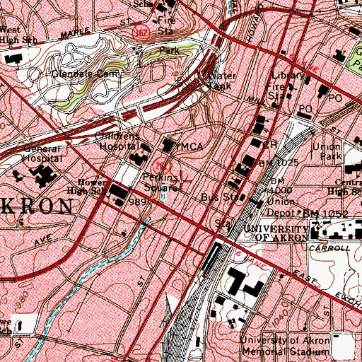 Topographic Map of Canal Park, OH