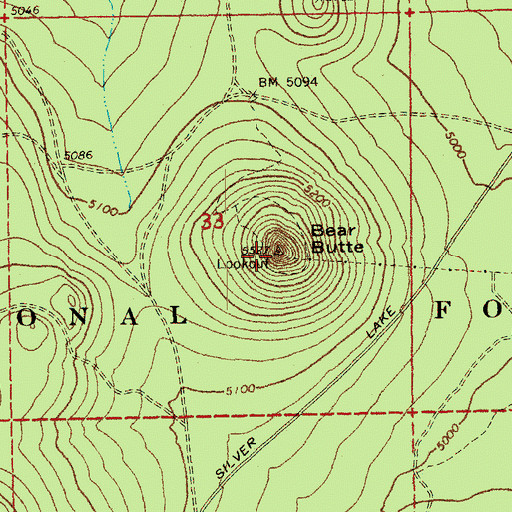Topographic Map of Bear Butte Lookout, OR