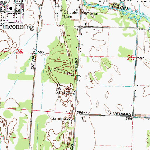 Topographic Map of Pinconning Area Cemetery, MI
