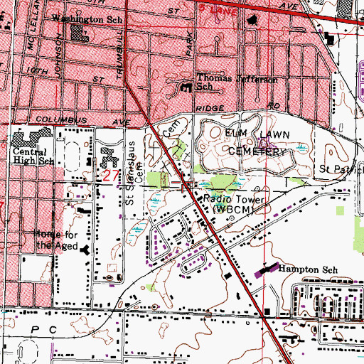 Topographic Map of Hebrew Cemetery, MI