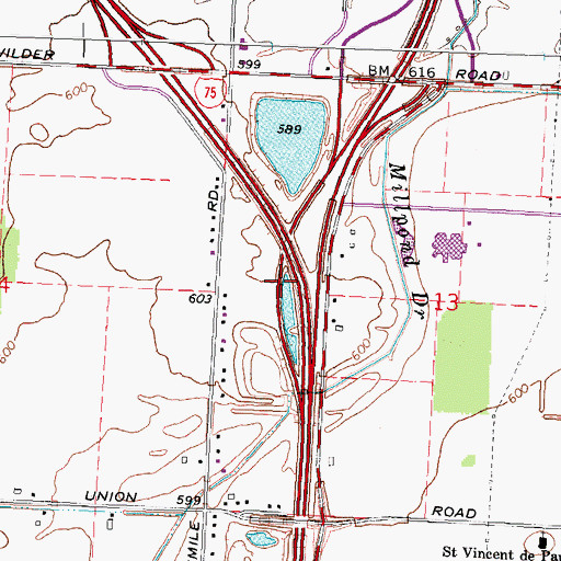 Topographic Map of Interchange 164, MI