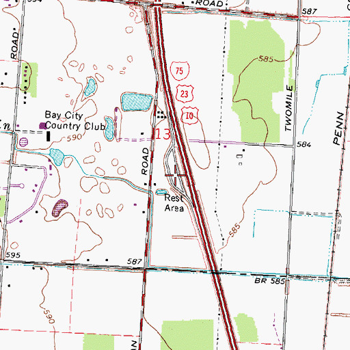 Topographic Map of Bay City Rest Area, MI