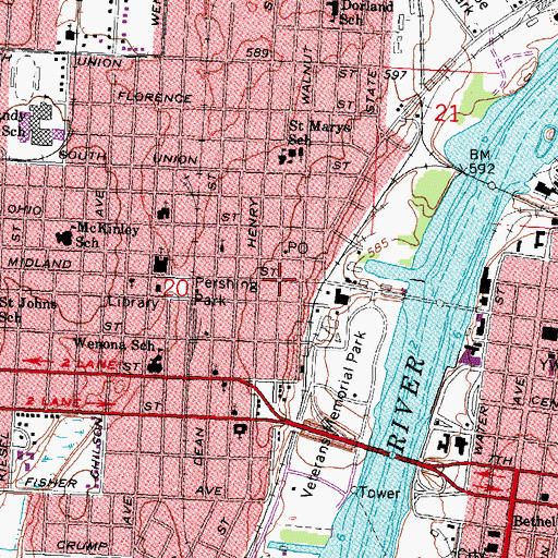Topographic Map of Midland Street Commercial District Historical Marker, MI