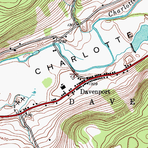 Topographic Map of Davenport Cemetery, NY