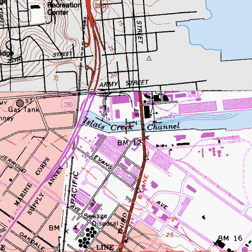 Topographic Map of Islais Creek Channel, CA