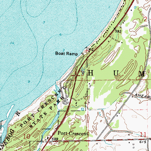Topographic Map of Port Crescent State Park Campground, MI