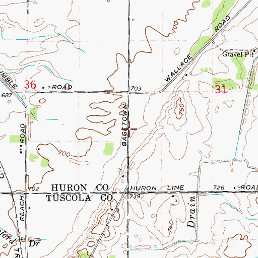 Topographic Map of Gagetown United Methodist Church, MI