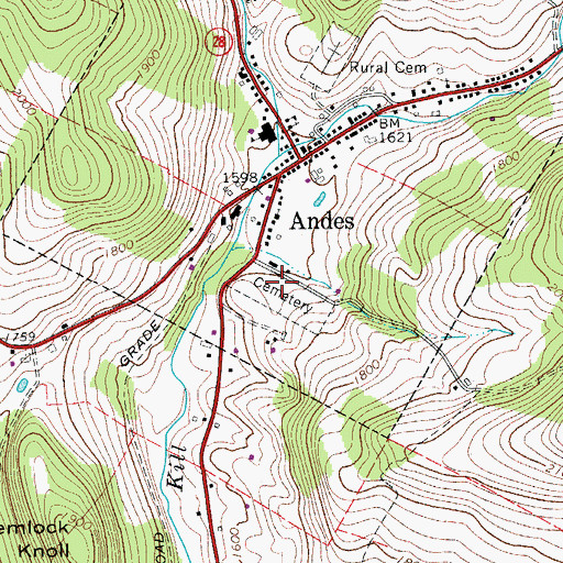 Topographic Map of Andes Village Cemetery, NY