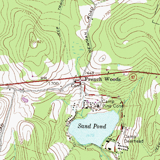 Topographic Map of French Woods Church Cemetery, NY