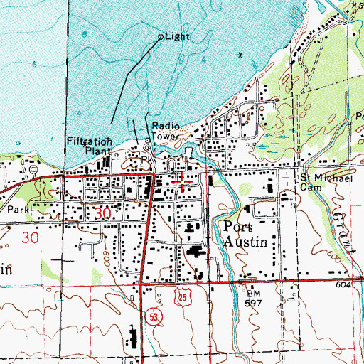 Topographic Map of Port Austin Township Library, MI