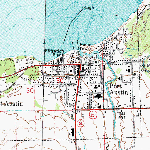 Topographic Map of Port Austin Police Department, MI