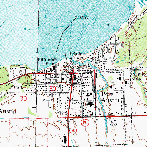 Topographic Map of Huron Medical Center Port Austin, MI
