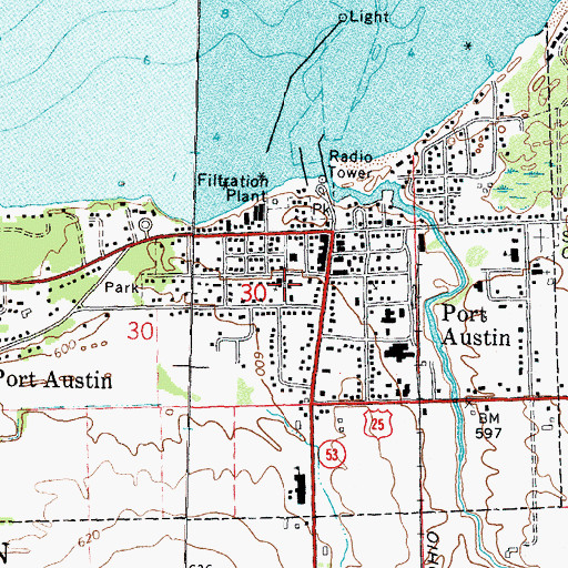 Topographic Map of Pinnebog United Methodist Church, MI
